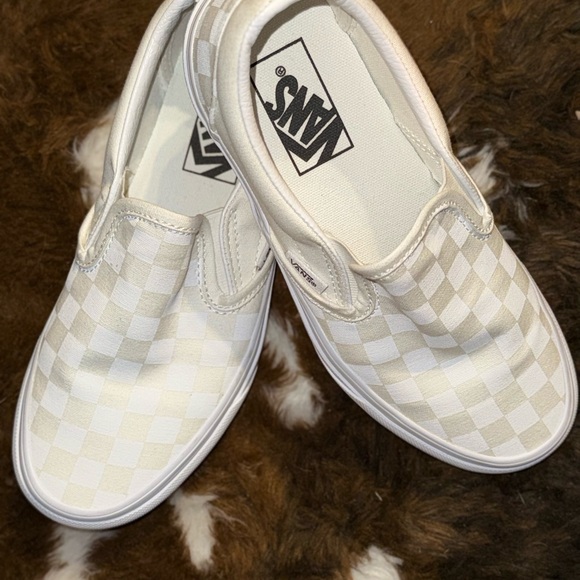 Vans Cream and White Checkered Slip-Ons - Picture 1 of 2